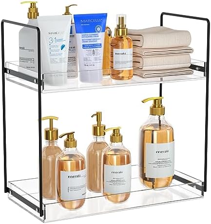 NPPLUS 2 Tier Bathroom Counter Organizer Matte Black+Clear Acrylic Vanity
