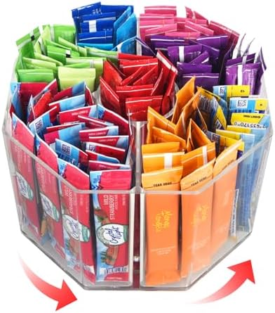 Drink Packet Organizer For Powdered Drink Mix,Powder Packet,Water Packet,Water Flavor Packet, Lazy Susan Organizer for Drink Mix Rotating Holder (Rhombus)
