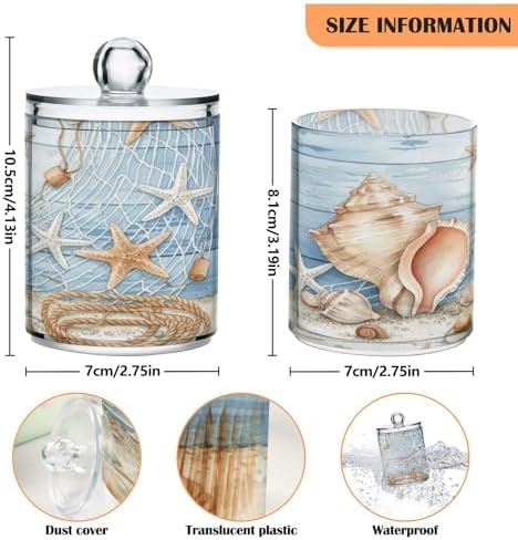 MNSRUU 4 Pack Qtip Holder Organizer Dispenser Summer Beach Conch Seashell Bathroom Containers Bathroom Vanity Storage Canister Apothecary Jars for Cotton Swabs/Pads/Floss
