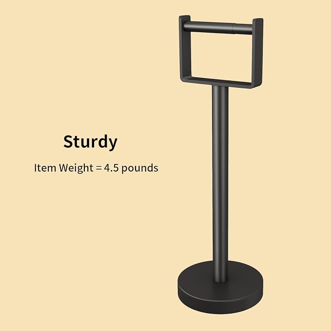 Heavy Duty Toilet Paper Holder Stand, Extra-Weighted Base No Tipping | Stainless Steel Toilet Paper Stand, Free Standing Floor Tissue Roll Holder for Bathroom, Matte Black 200UP
