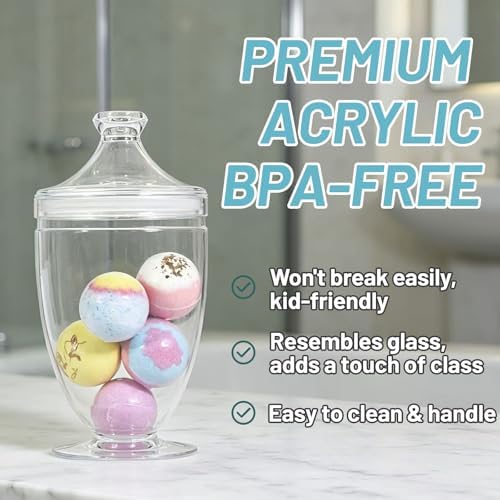 Acrylic Apothecary Jars with Lids, 3-Piece Vanity Organizer Canisters, Storage Container Jars for Bathroom, Laundry Room, Kitchen, Candy Buffet