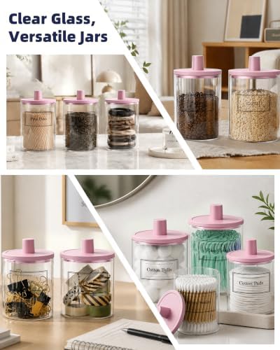 Glass Qtip Holder Dispenser - 4 Pack, Bathroom Decor and Organizer