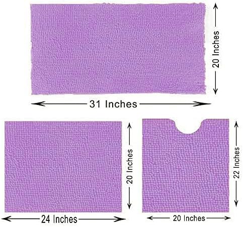 Madeals Chenille Bath Rug Set with Toilet Lid Cover and U-Shaped Toilet Floor Rug - Lavender