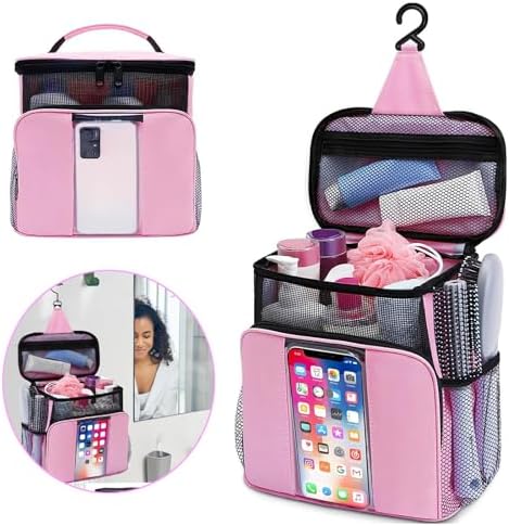 Pink shower Caddy,Dorm Room Essentials for Girls-Mesh Shower Caddy,Quick Dry Portable Hanging Toiletry Bag,Large Makeup Organizer for Full-Sized Toiletries,Travel Essentials for Camping,Gym,Swimming