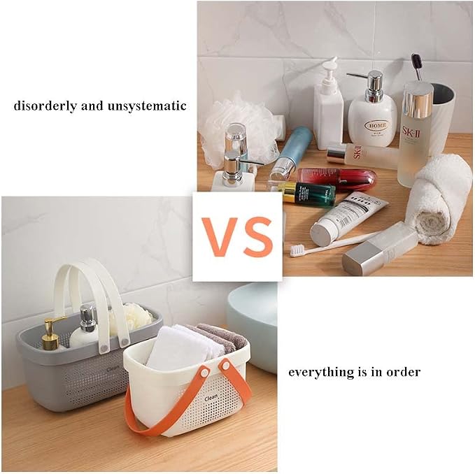 Silicone Shower Caddy Basket, Plastic Storage Baskets with Handles, Drainage Toiletry Organizer Bin, Dorm Shower Tote Bag for Bathroom, Kitchen, Closet, Bedroom, College, Gym, Camp - Grey