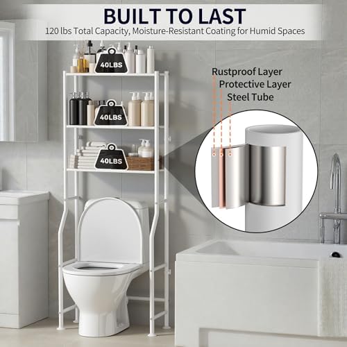 3-Tier Over Toilet Storage, Anti-Tip, 64" H, White