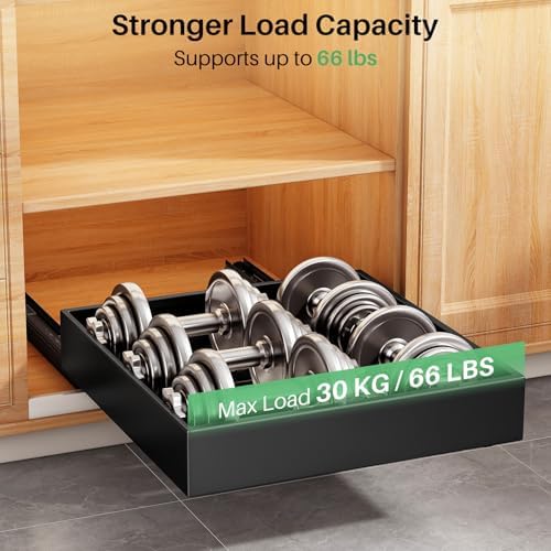 4 Pack Pull out Cabinet Organizer, 21"Deep, Heavy Duty Full-extension Slide out Drawers for Kitchen Cabinet, Roll out Shelf Storage with Nano Adhesive for Pots, Bathroom, Pantry, Home, Black