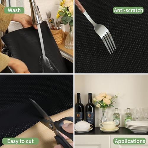 Shelf Liners 19 inch x 20 ft Shelf Liners for Kitchen cabinets nonstick Shelf Lining Drawer Mats EVA Protector for Cupboard (Black,19 inch x 20 ft)