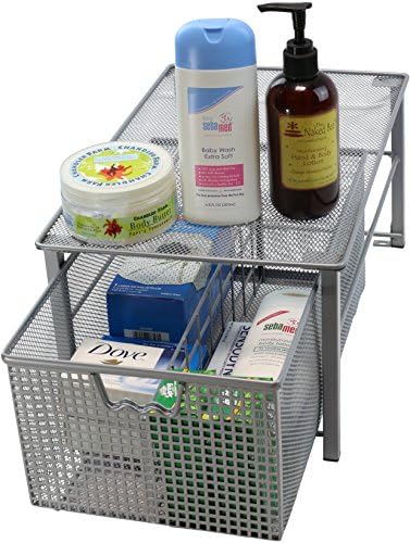 Deco Brothers Stackable Pull Out Cabinet Sliding Basket with Divider, Large