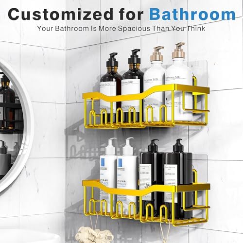 EUDELE Shower Caddy 2 Pack, Adhesive Organizer for Bathroom Storage, Home Decor & Kitchen, No Drilling, Rustproof Stainless Steel Shelf, Bathroom Decor Sets
