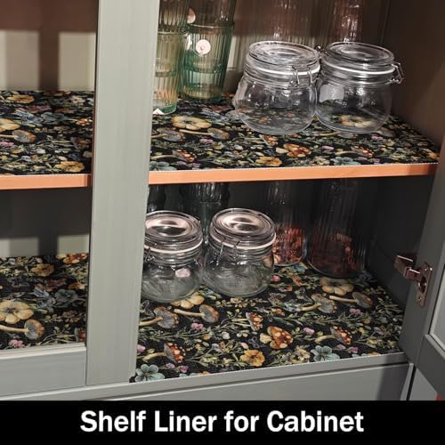 Black Mushroom Shelf Drawer Liner for Kitchen Non-Adhesive