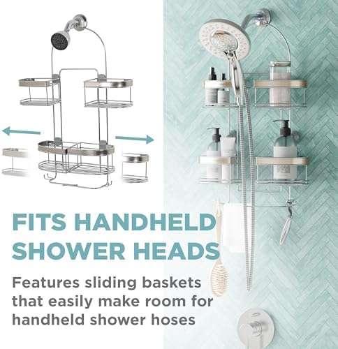 Zenna Home Expanding Shower Caddy, Rust-Resistant, Chrome with Brushed Accents