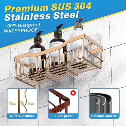 EUDELE Shower Caddy 2 Pack, Adhesive Organizer for Bathroom Storage, Home Decor & Kitchen, No Drilling, Rustproof Stainless Steel Shelf, Bathroom Decor Sets