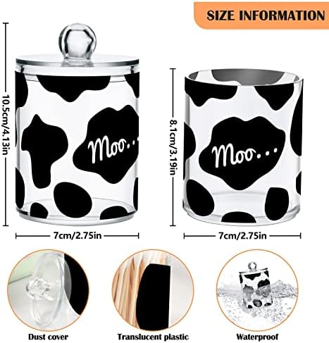 Cow Print Red Heart 4 Pack Plastic Qtips Holder Bathroom Organizer Canisters for Cotton Balls/Swabs/Pads/Floss,Plastic Apothecary Jars for Vanity