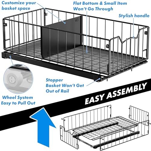 Simple Houseware Pull-Out Cabinet Sliding Basket, 17.2Dx9.7Wx5H, Black