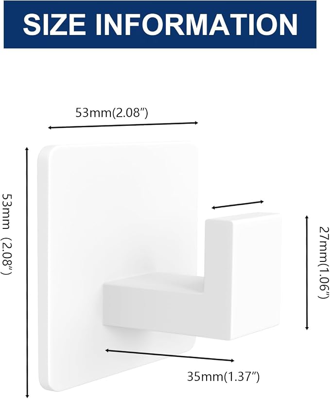 VAEHOLD Wall Towel Hooks, Heavy Duty Sticky Holder Waterproof Towel Hooks for Hanging Coat, Clothes, Closet Hook Wall Mount for Kitchen (White, 2 Pack)