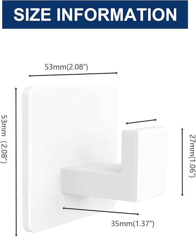 VAEHOLD Wall Towel Hooks, Heavy Duty Sticky Holder Waterproof Towel Hooks for Hanging Coat, Clothes, Closet Hook Wall Mount for Kitchen (White, 4 Pack)