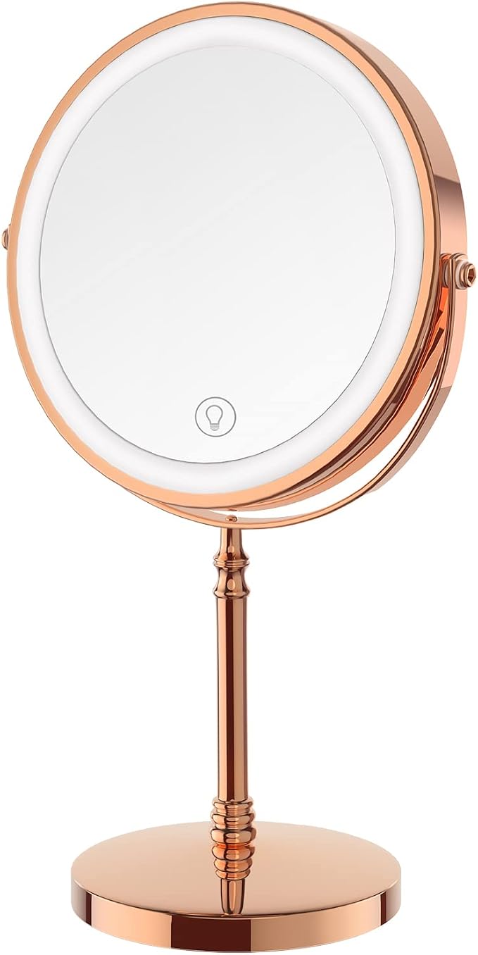 DEIOVWXS Makeup Mirror, Rechargeable Vanity Mirror with 3 Lights, 1X/10X | Adjustable Brightness, 3000mAh, Double-Sided, Gift for Mom, Women, Wife, Girls, Dorm Room Essential