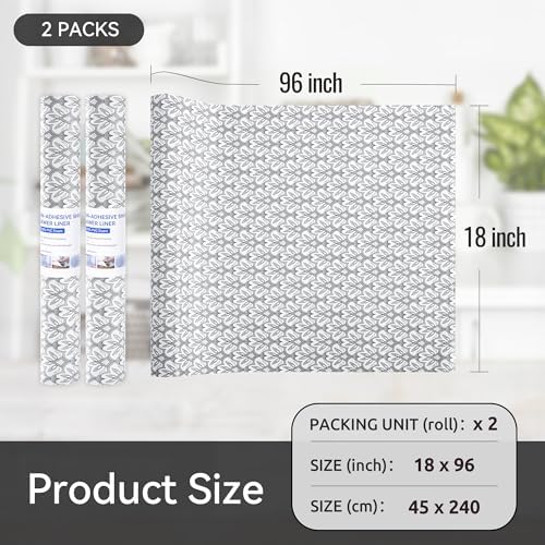 FIFTY FEET 18"x96" Non-Adhesive Shelf Liner for Kitchen Cabinets and Drawers, Washable Non-Slip PVC Cabinet Liner (Black Floral)(2 Roll)