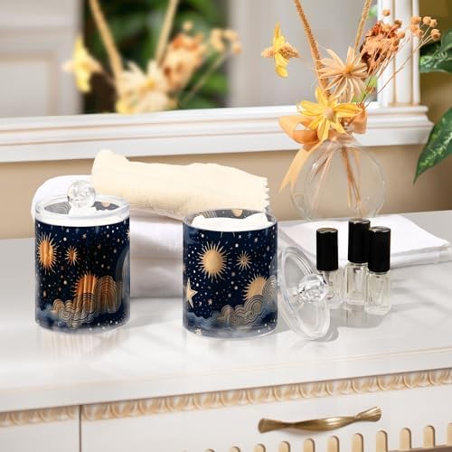 4 Pack Apothecary Jars Bathroom Stars and Moon Qtip Holder Dispenser Clear Plastic Storage Canister Jar with Lid for Cotton Ball, Cotton Swab