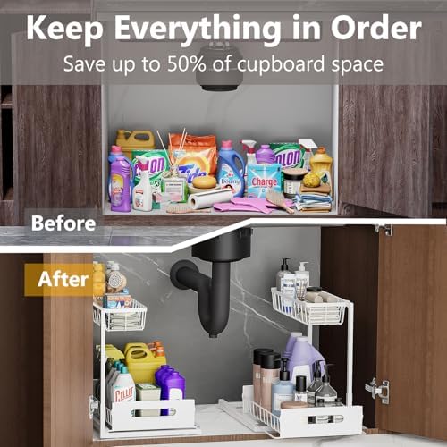 Ceetug Slide Out Under Sink Organizers and Storage, White, 2 Pack