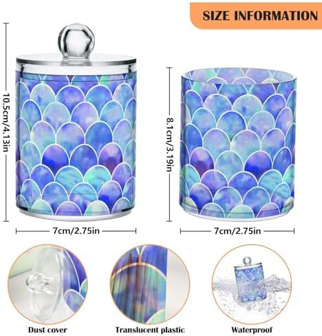MNSRUU 2 Pack Qtip Holder Organizer Dispenser Watercolor Rainbow Scales Of Mermaid Bathroom Storage Canister Cotton Ball Holder Bathroom Containers for Cotton Swabs/Pads/Floss