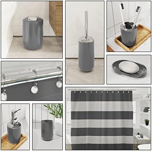 Clara Clark Bathroom Accessories Set - Bathroom Set with Adhesive Corner Shower Caddy Hanging, 25PC Bathroom Accessory Set, Grey Shower Curtain Set, Toilet Brush, Trash Can & Soap Dispenser
