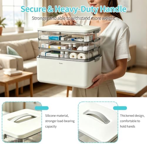 3-Tier ExtraTall Medicine Cabinet Organizer - Medicine Cabinet with Handle Multipurpose Medicine and Pill Bottle Organizer for Bathroom Cabinets, Pantry Shelves, Dorm Rooms, Home Storage, and Travel