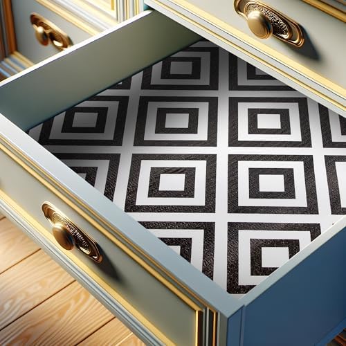 FIFTY FEET 12"x120" Non-Adhesive Shelf Liner for Kitchen Cabinets and Drawers, Washable Non-Slip PVC Cabinet Liner (Black Plaid)(10 Roll)