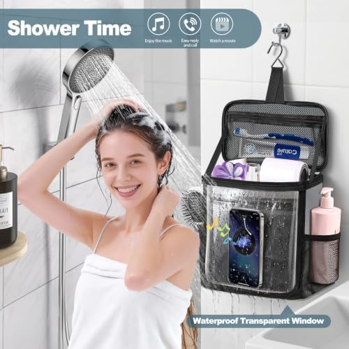 Portable Hanging Shower Caddy, Large Capacity Travel Toiletry Bag for Men & Women, Bath Organizer with Hook & Waterproof Phone Compartment, for Gym, Travel, Dorm, Picnic, Bathroom(Grey)