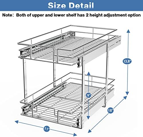 LOVMOR 2 Tier Individual Pull Out Cabinet Organizer 11" W x 18" D, Slide Out Kitchen Cabinet Storage Sliding Shelves