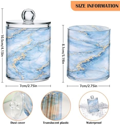 MNSRUU 4 Pack Qtip Holder Organizer Dispenser Sky Blue Marble Bathroom Containers Bathroom Vanity Storage Canister Apothecary Jars for Cotton Swabs/Pads/Floss