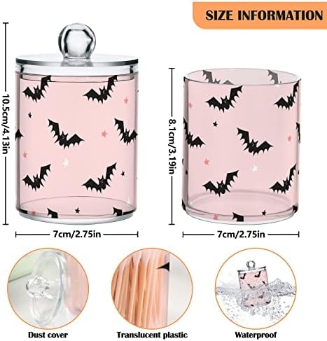 2 Pack Plastic Qtips Holder Halloween Bat Bathroom Organizer Canisters for Cotton Balls/Swabs/Pads/Floss,Plastic Apothecary Jars for Vanity