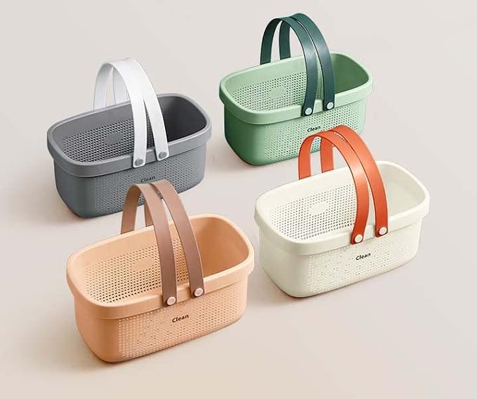 Silicone Shower Caddy Basket, Plastic Storage Baskets with Handles, Drainage Toiletry Organizer Bin, Dorm Shower Tote Bag for Bathroom, Kitchen, Closet, Bedroom, College, Gym, Camp - Grey
