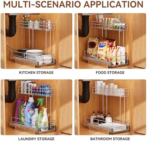 Under Sink Organizer 9" W X19 D, Pull Out Cabinet Organizer 2 Tier
