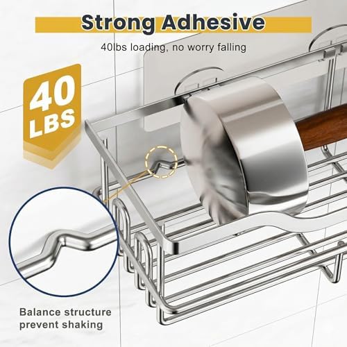 OMAIRA 3-Pack Shower Caddy with Soap Holder, Adhesive Rustproof No-drill Strudy Loading Inside Shower Organizer Shelves Rack Storage Bathroom Organization for Smooth Wall Glass Tile, Sliver