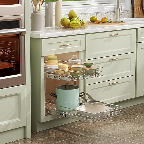 ROOMTEC Pull Out Cabinet Organizer (22½"W x 21½"D),2 Tier Pull Out Storage Shelf Drawer Basket,Sliding Shelves for Base Cabinet Organization in Kitchen, Bathroom, Pantry