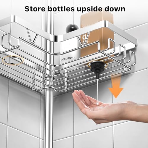 KEGII SUS304 Corner Shower Organizer, Tension Pole Bathtub Caddy, Silver