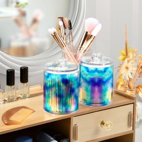 MNSRUU 4 Pack Qtip Holder Organizer Dispenser Blue Vintage Watercolor Bathroom Storage Canister Cotton Ball Holder Bathroom Containers for Cotton Swabs/Pads/Floss