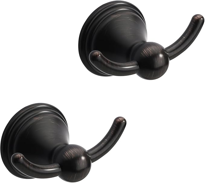 Asidrama Towel Hooks for Bathroom,Oil Rubbed Bronze Coat Hooks for Kitchen Shower Door Wall Mounted,Exquisite Robe & Towel Hooks,Durable Robe Wall Hooks for Hanging Towels (2 Pack)