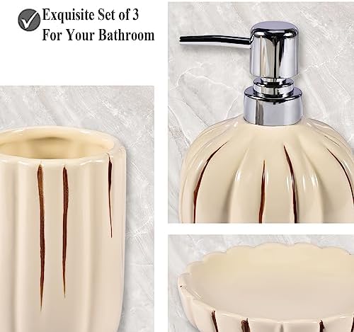 Fall Bathroom Accessory Set of 3, Harvest Pumpkin Bathroom Decor, Ceramic Bathroom Accessories Complete -Toothbrush Holders, Soap Dispenser, Soap Dish, Bathroom Organizer for Countertop