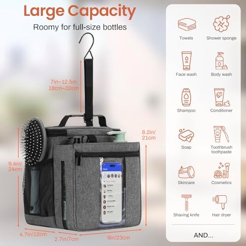 Shower Caddy Portable Quick Dry Mesh Dorm Shower Bag Men Women 2 Compartment College Dorm Room Essentials for Guys Girls,Hanging Shower Organizer for Camping Gym,Gray