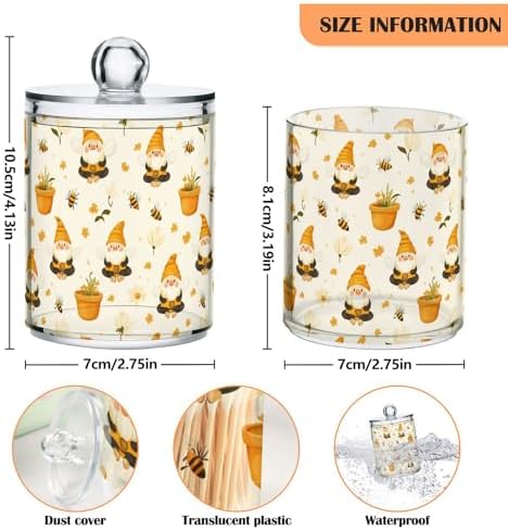 Gredecor Qtip Holder Dispenser 4 Pack Gnome Bees Flying Dwarf Daisy Apothecary Jars with Lids Bathroom Vanity Countertop Canister Storage Organizer for Cotton Ball,Swabs,Pads,Floss