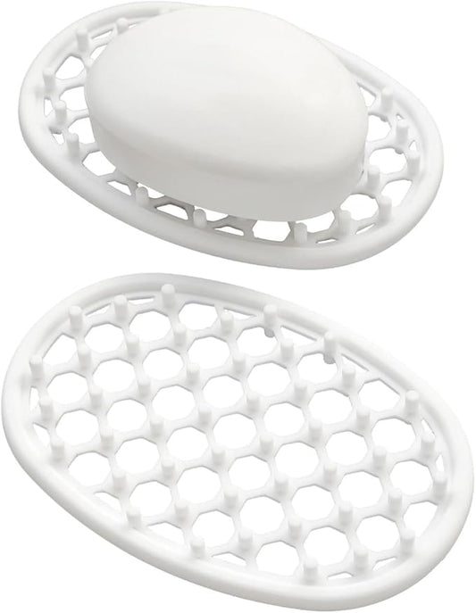 2 Pack Soap Dish for Shower, Non-Slip Silicone Bar Soap Holder with Efficient Drainage Holes for Bathroom Sink, Self Draining Soaps Saver Pad for Shower Niche, Shelf (White- 2Pcs)