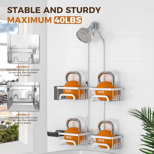 REINHARDT Split Shower Caddy Hanging for Handheld Showerheads, Silver
