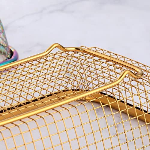 Gold Kitchen Drawer Organizer, Stackable Mesh Storage Baskets, Stainless Steel Silverware Organizer for Holding Knife Fork Spoon, 12.5"x5"x2.5", Pack of 2
