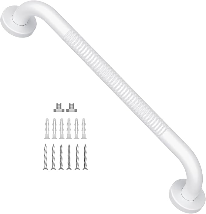 16 Inch Oil Rubbed White Grab Bar w/Anti-Slip knurled Grip, iMomwee Stainless Steel Wall Mount Bathroom Safety Handrail Support, Shower Balance Bar, Handicap Elderly Senior Assist Textured Bath Handle