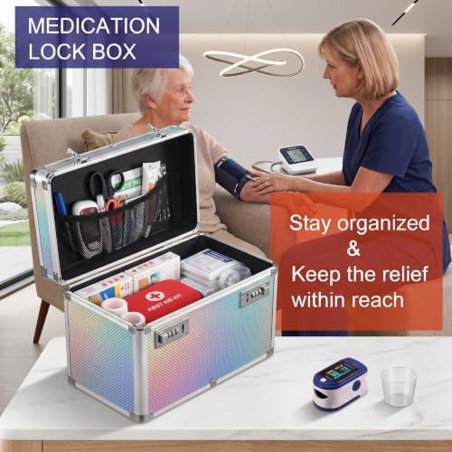 Medicine Lock Box with 3-Digit Combination Lock – Lockable Storage Box for Medication, Lock Box for Valuables,Locking Medicine Box for Home or Office, 14" x 7" x 9"