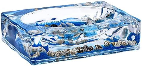 Locco Decor 4 Piece Acrylic Liquid 3D Floating Motion Bathroom Vanity Accessory Set Oceam Theme Shell Toothbrush Holder, Tumbler, Soap Dispenser, Soap Dish