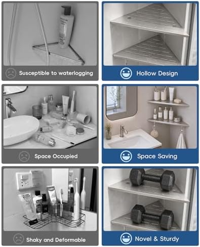 DAYONE Bathroom Corner Shower Shelf 2 Pack 12" Brushed Nickel, SUS304 Stainless Steel Slot Design Recessed Organizer Shelves with 2 Hooks and 2 Holes, for Tiled Wall